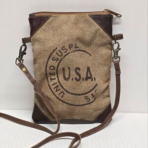 Mona B USA Postage Stamp Vintage Look Distressed Cowgirl Crossbody Rustic Bag
